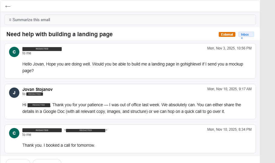 OOO reply — client booked call same evening