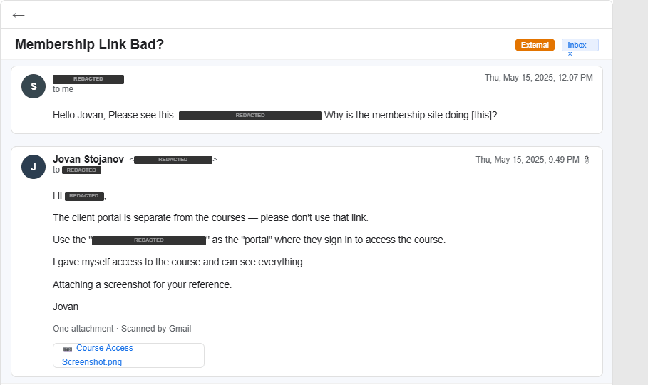 Wrong membership link — correct portal identified