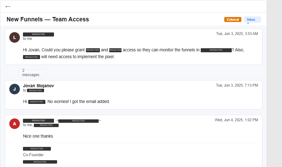 Three team members — access granted same day